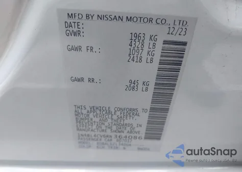 2024 Nissan Altima Sr Fwd from USA, damaged, VIN 1N4BL4CV6RN364086